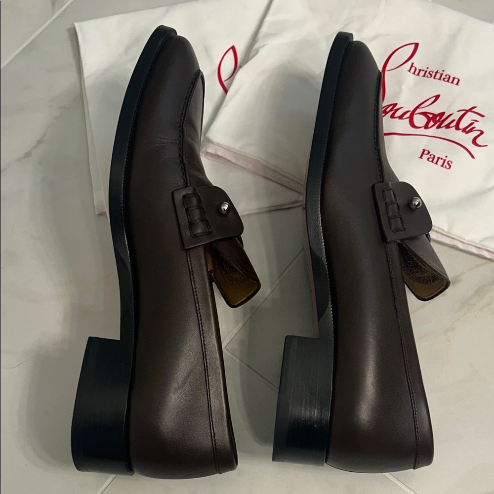 Christian Louboutin Dark Brown Leather Loafers - Picture 6 of 8